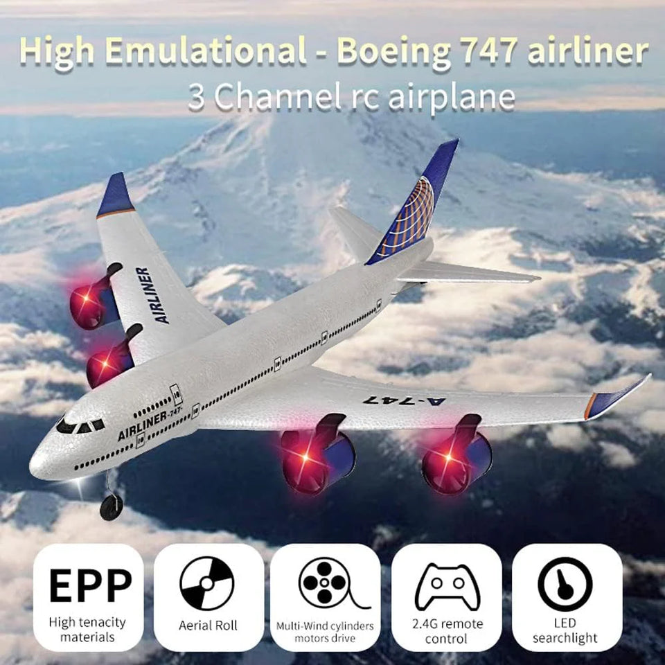 2.4G RC Airplane Radio Control Aircraft 747 3CH DIY Airplane with Light for Kids