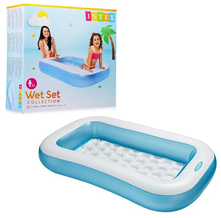 INTEX 65" x 39" x 11" Rectangular Inflatable Kiddie Pool Blue