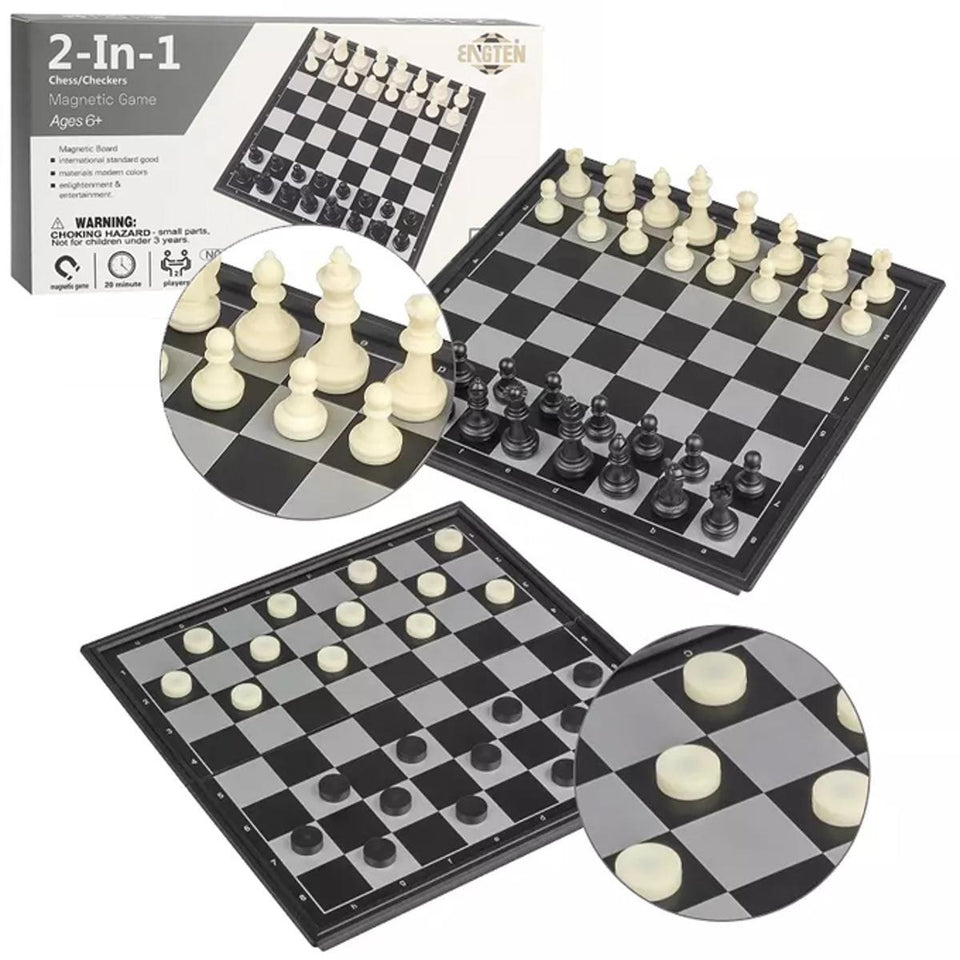 2 in 1 Travel Magnetic Chess and Checkers Board Game (Foldable)
