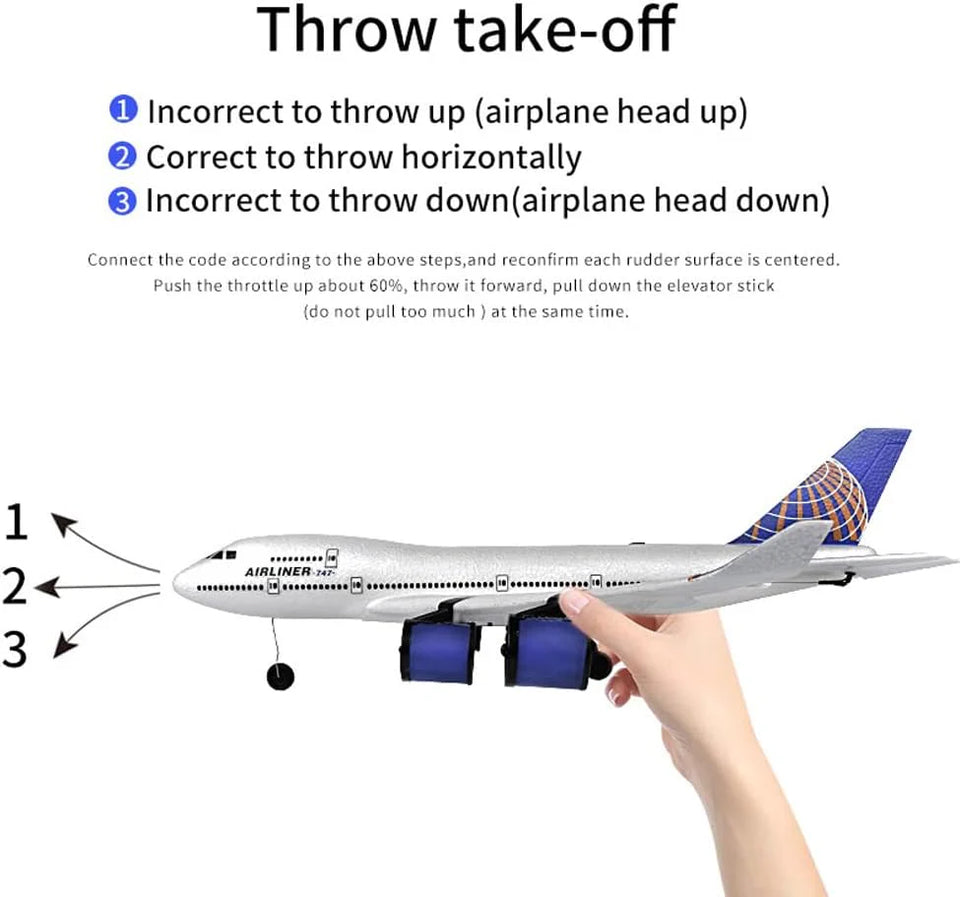 2.4G RC Airplane Radio Control Aircraft 747 3CH DIY Airplane with Light for Kids