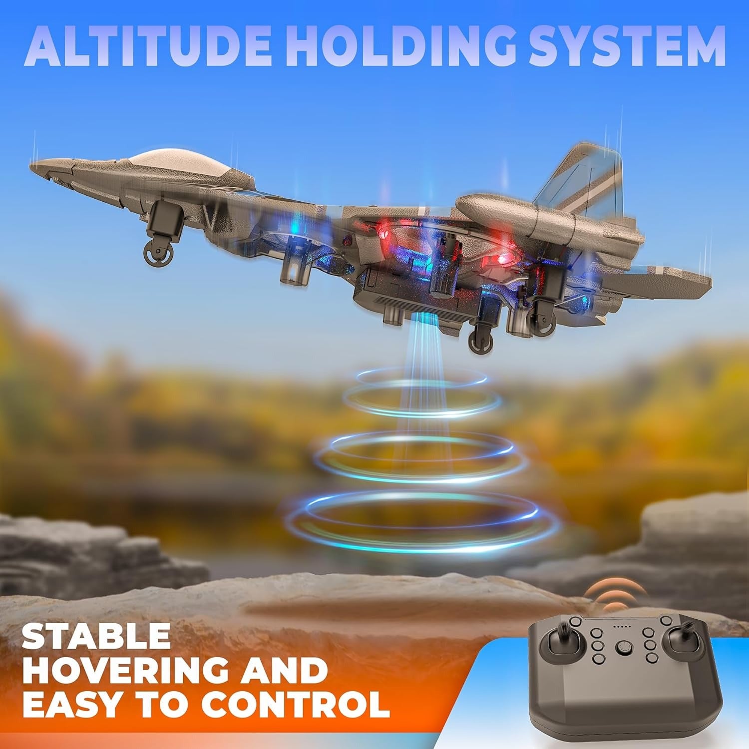 2.4GHZ RC Plane, Remote Control Airplane, RC Helicopter, 360° Flip Fighter Jet Toy, Toys for ages 8-13 with Colorful LED Navigation Lights Red