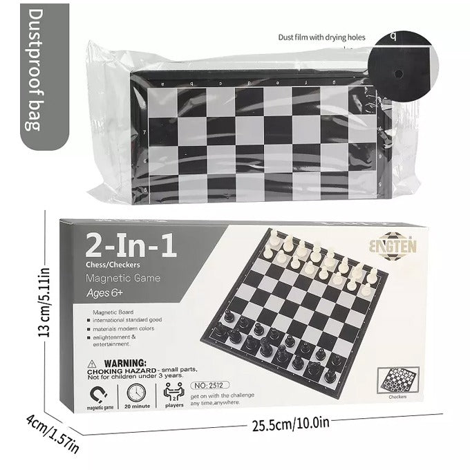2 in 1 Travel Magnetic Chess and Checkers Board Game (Foldable)