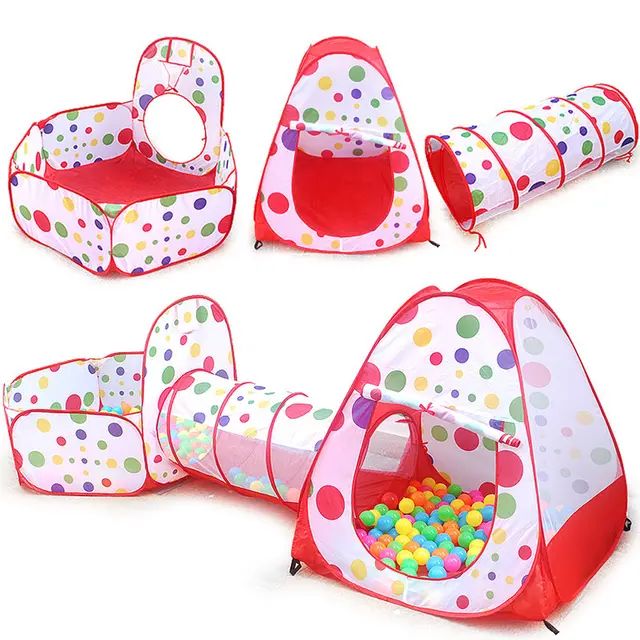 3 in 1 Kids Pop up Play Tent Crawl Tunnel Set Ball Pit Tent Playhouse Indoor Outdoor Toys