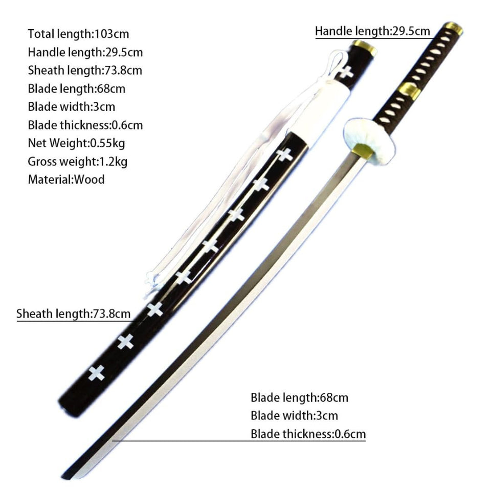 Kawaii Kart | One Piece Cosplay Sword Trafalgar D. Law Life Size Kikoku Replica Wooden Katana - 104 cm | Perfect for Anime Gift, Anime Cosplay, Anime Merchandise Collectibles
