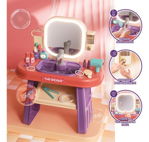Kids Fun Dresser Desktop Vanity with Mirror, Sound, and Light