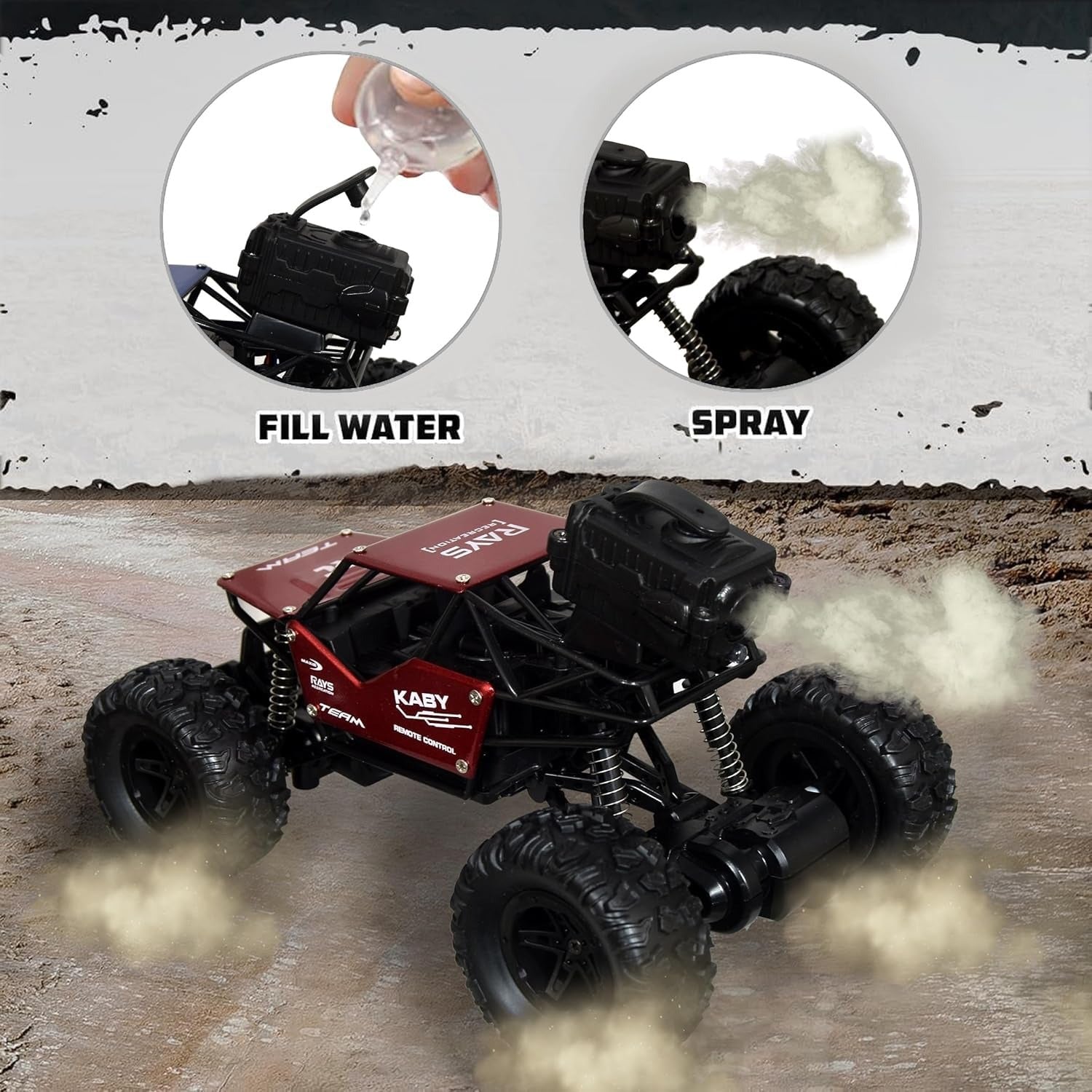 Rc Monster Truck Remote Control Car for Kids with Mist Sprayer,5 Function 1:18 Rc Car Toys for Boys,Rock Crawler 2Wd Offroad High Speed Remote Car Toys for Kids 3 Years 12