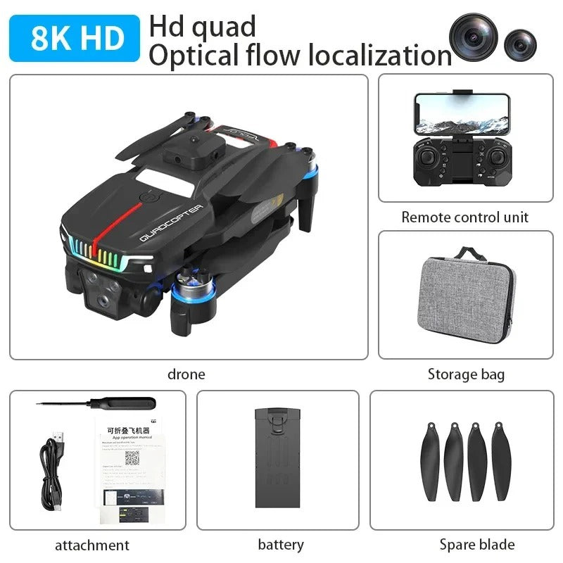 J6 Pro Brushless Motor Drone with RGB Lights & Triple Camera Foldable Drone