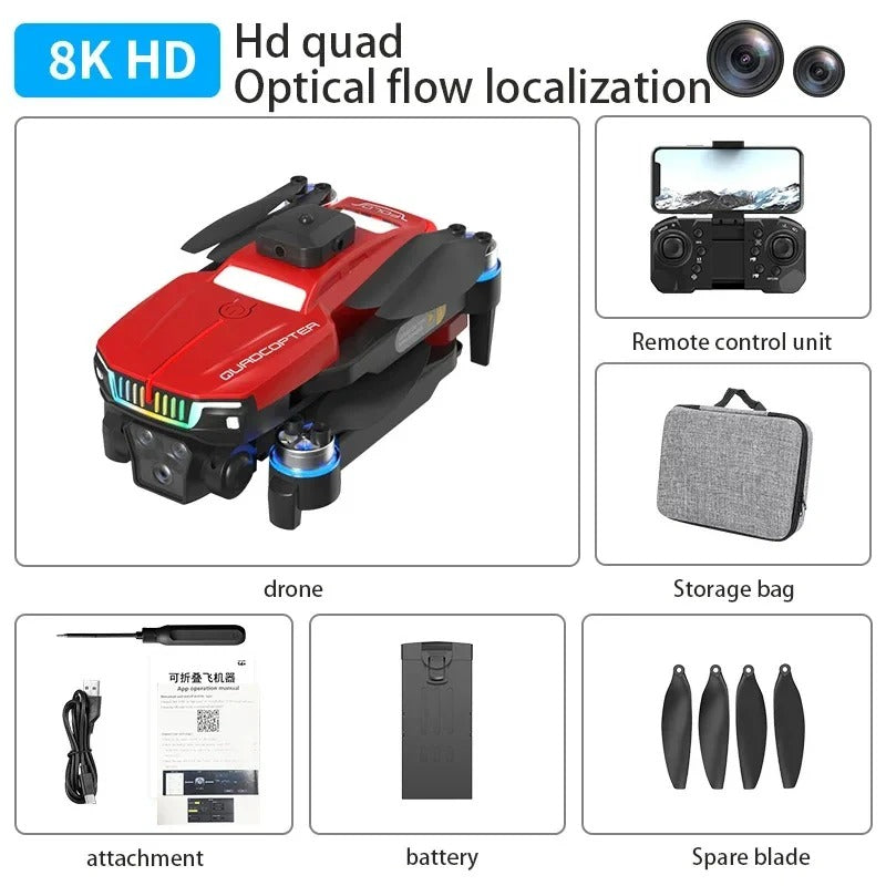 J6 Pro Brushless Motor Drone with RGB Lights & Triple Camera Foldable Drone