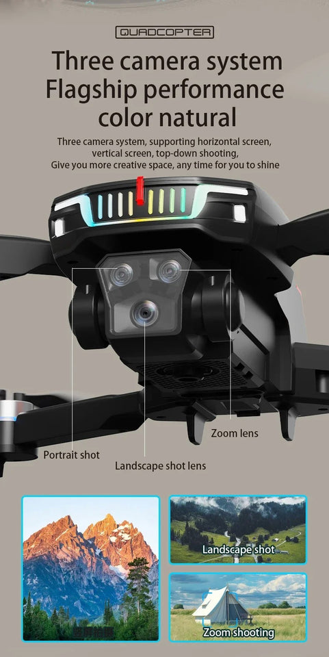 J6 Pro Brushless Motor Drone with RGB Lights & Triple Camera Foldable Drone