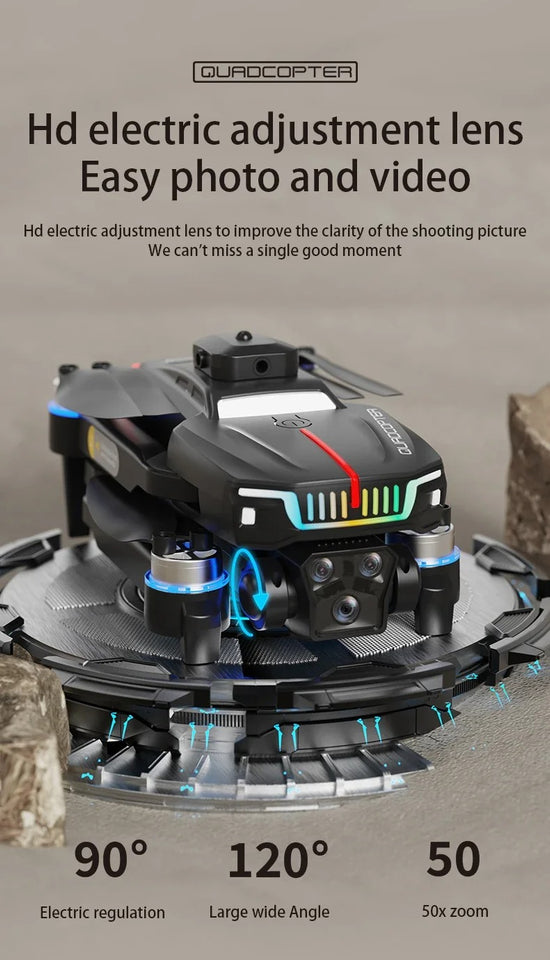 J6 Pro Brushless Motor Drone with RGB Lights & Triple Camera Foldable Drone