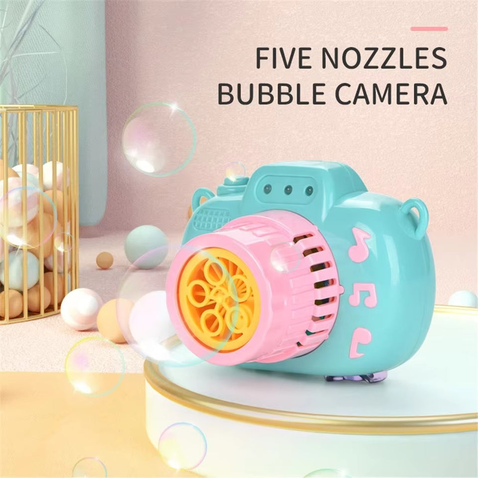 Summer Outdoor Kids Light Automatic Bubble Blower Machine Toy 5 Nozzles Bubble Camera with Music