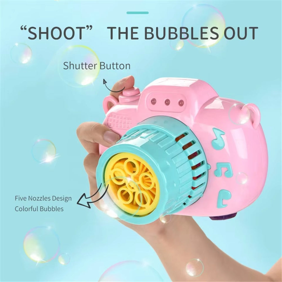 Summer Outdoor Kids Light Automatic Bubble Blower Machine Toy 5 Nozzles Bubble Camera with Music