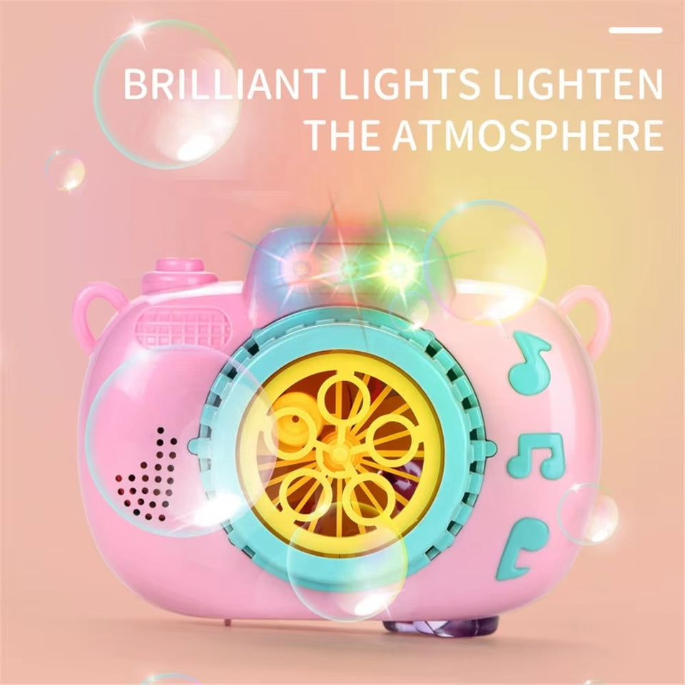 Summer Outdoor Kids Light Automatic Bubble Blower Machine Toy 5 Nozzles Bubble Camera with Music