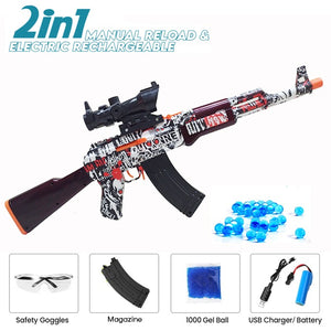 A-47 Gel Blaster Manual Reload & Automatic Electric Rechargeable - 2 in 1 Toygun With Goggles