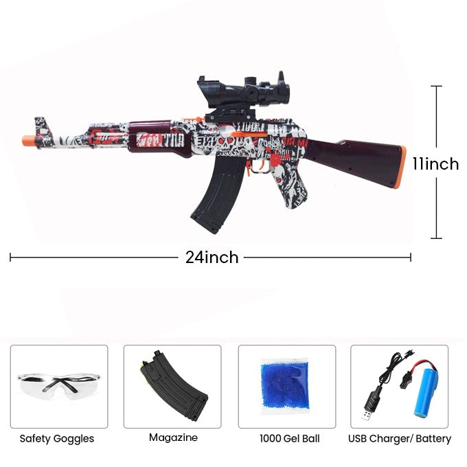 A-47 Gel Blaster Manual Reload & Automatic Electric Rechargeable - 2 in 1 Toygun With Goggles