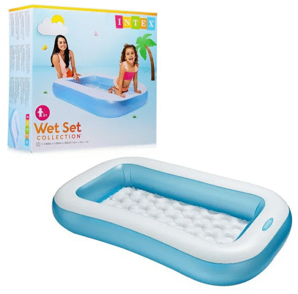 INTEX 65" x 39" x 11" Rectangular Inflatable Kiddie Pool Blue - Image 3
