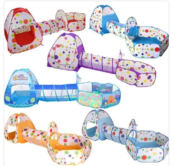 3 in 1 Kids Pop up Play Tent Crawl Tunnel Set Ball Pit Tent Playhouse Indoor Outdoor Toys - Image 4