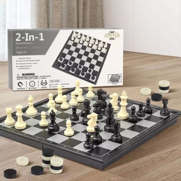 2 in 1 Travel Magnetic Chess and Checkers Board Game (Foldable) - Image 7