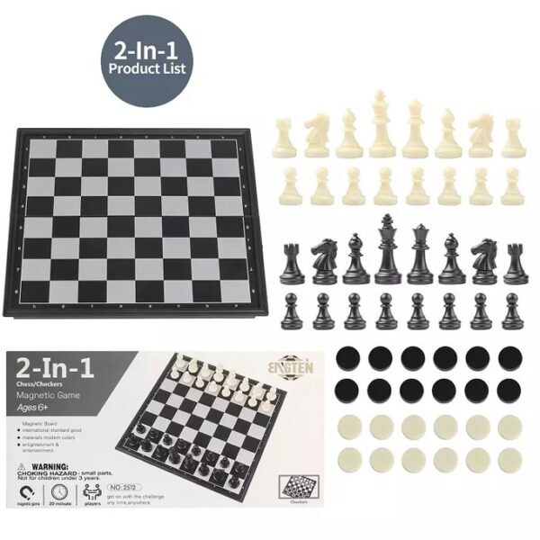 2 in 1 Travel Magnetic Chess and Checkers Board Game (Foldable) - Image 2