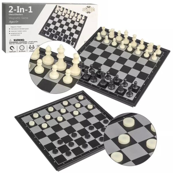 2 in 1 Travel Magnetic Chess and Checkers Board Game (Foldable) - Image 3