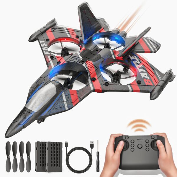 2.4GHZ RC Plane, Remote Control Airplane, RC Helicopter, 360° Flip Fighter Jet Toy, Toys for ages 8-13 with Colorful LED Navigation Lights Red - Image 3