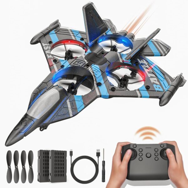 2.4GHZ RC Plane, Remote Control Airplane, RC Helicopter, 360° Flip Fighter Jet Toy, Toys for ages 8-13 with Colorful LED Navigation Lights Red - Image 2