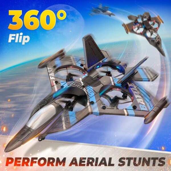 2.4GHZ RC Plane, Remote Control Airplane, RC Helicopter, 360° Flip Fighter Jet Toy, Toys for ages 8-13 with Colorful LED Navigation Lights Red - Image 8