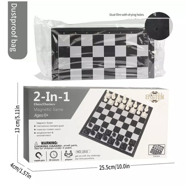 2 in 1 Travel Magnetic Chess and Checkers Board Game (Foldable) - Image 6