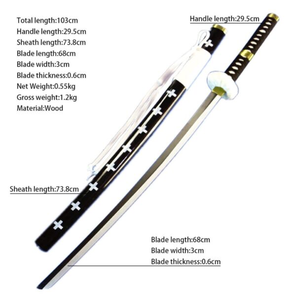 Kawaii Kart | One Piece Cosplay Sword Trafalgar D. Law Life Size Kikoku Replica Wooden Katana - 104 cm | Perfect for Anime Gift, Anime Cosplay, Anime Merchandise Collectibles - Image 4